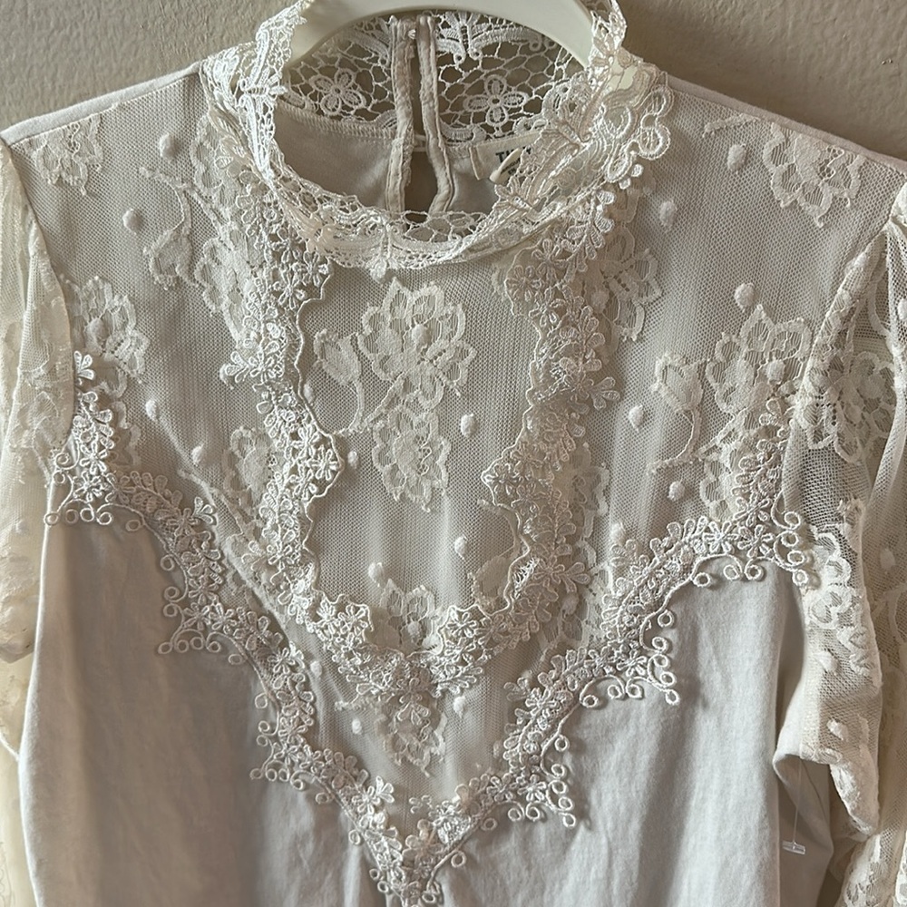 Anthropologie Tiny Oriana Long-Sleeve Lace blouse Top size small IVORY - Picture 5 of 8